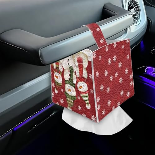 Christmas Snowman Family Tissue Box Cover - Snowflake Design, Decorative Cube for Home & Office