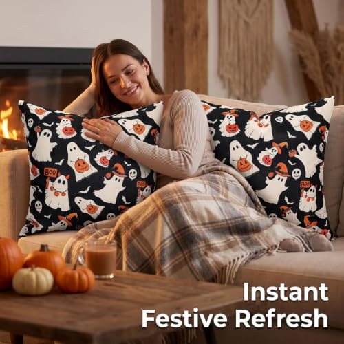 Halloween Ghost Pillow Covers - 20x20 Pack of 2, Playful Black Ghost Decor