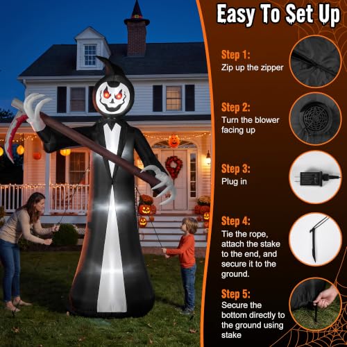 10FT Inflatable Halloween Grim Reaper with Rotating Head & LED Lights