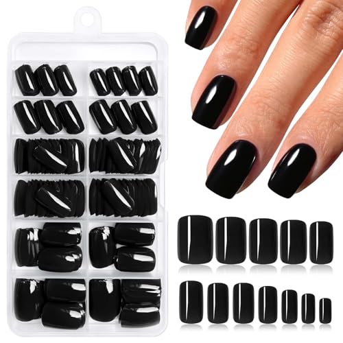LuckForever Short Square Black Press-On Nails with Tabs - 240 Pack