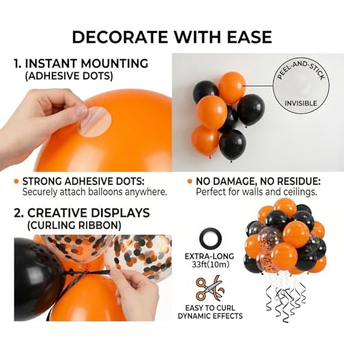 Black & Orange Confetti Balloons Set - 60pcs 12 Inch Halloween Party Decorations