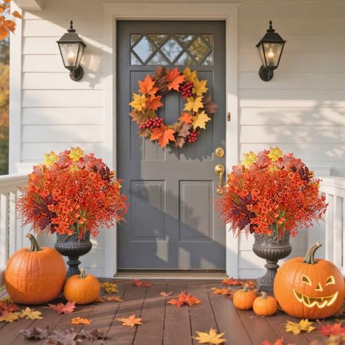 Artificial Fall Flowers Bundle - Fall Orange, UV Resistant Outdoor Decor, 24 Stems