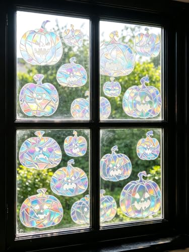 Halloween Window Decals Set - Rainbow Ghost Bat Pumpkin Stickers for Holiday Decorations