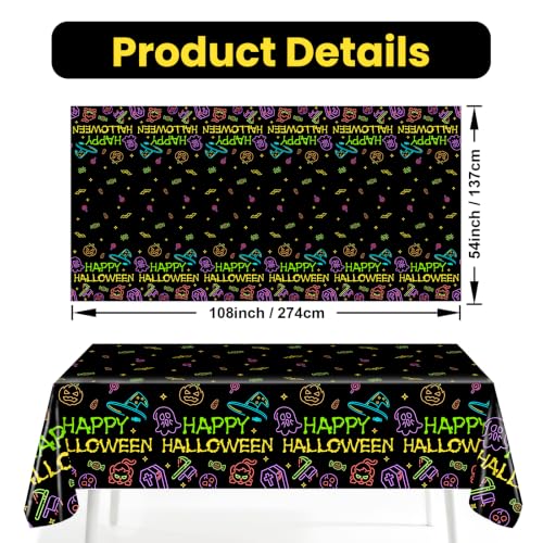 Halloween Neon Witch Tablecloths - 3 Pack, Waterproof & Disposable