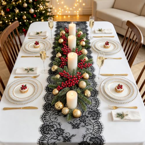 Black Lace Table Runner 2 Pack - 13x120in Halloween Party Decor - Variation of THIS listing