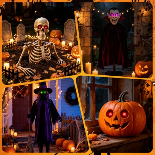 Purple LED Glowing Eyes with Timer - Waterproof Halloween Outdoor Decorations (2 Pack)