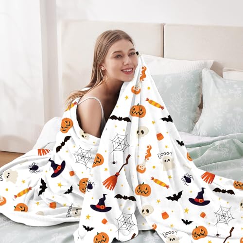 Halloween Pumpkin Bat Spider Throw Blanket Soft Warm Plush Bed Couch Decor