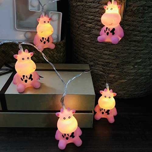 Pink Cow String Lights - 10LED Battery Operated Fairy Lights for Home & Party Decor - Variation of Pink Cow