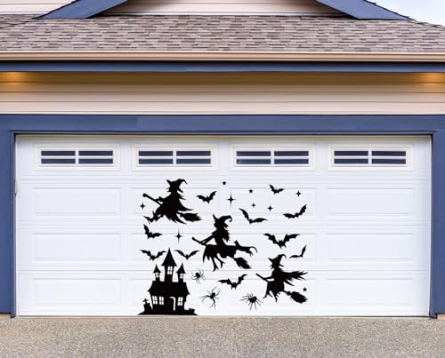 Halloween Garage Door Magnets Set - Black Witch Bat Spider Star Castle Decorations
