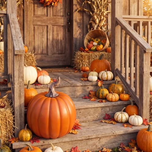 Large Fall Pumpkin Decoration Foam Pumpkin 12 Inch Orange for Porch & Home