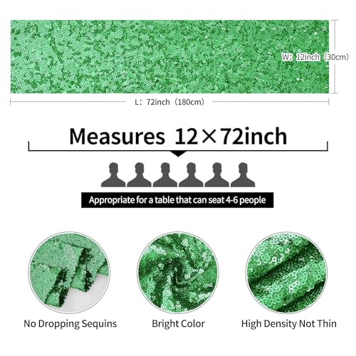 Pufogu Grass Green Sequin Table Runner 12x72 Inches, 10 Packs - Party Decor