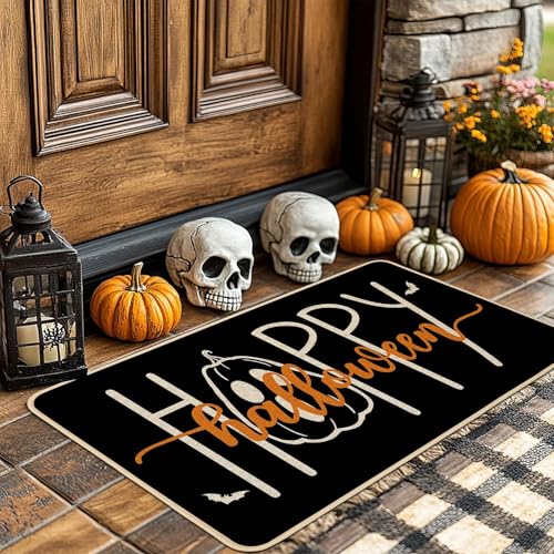 Halloween Pumpkin Kitchen Rugs Set of 2 - Spooky Pumpkins, 17x29 & 17x47 Inches