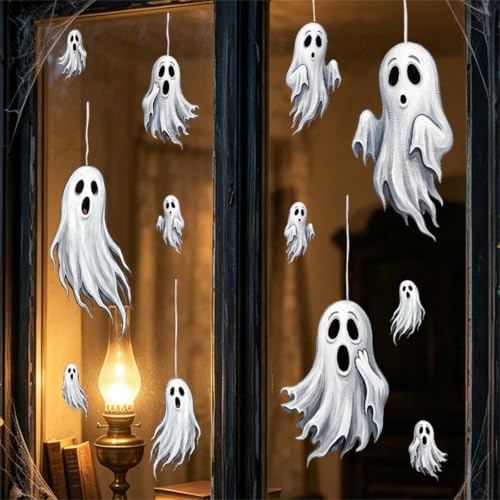 Halloween Ghost Static Cling Decals - Removable Window Decorations 11.8x39.3 Inches