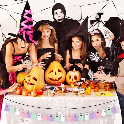 Halloween Ghost Hanging Ornaments - 20 Pastel Plastic Decorations for Home & Party