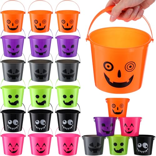 Halloween Pumpkin Buckets Set of 60 Small Plastic Trick-or-Treat Baskets - Vibrant Colors