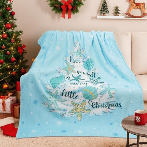 Christmas Beach Throw Blanket 50x60 Inch Cozy Holiday Decor for Sofa Bed