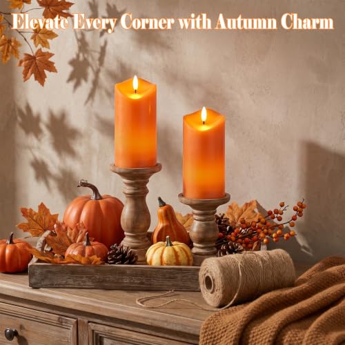 Fall Decorations Flameless Orange Pillar Candles with Remote - Seasonal Halloween & Thanksgiving