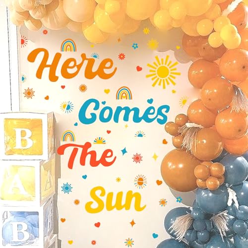 Here Comes The Son Stickers Baby Shower Party Decals Sun Theme Gender Reveal Backdrop - Sun 2