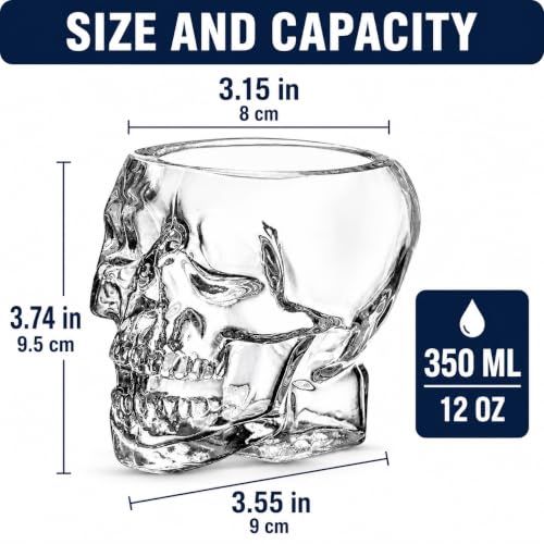 4-Pack Clear Skull Glasses - 12oz/350ml Cocktail & Wine Cups for Halloween & Parties
