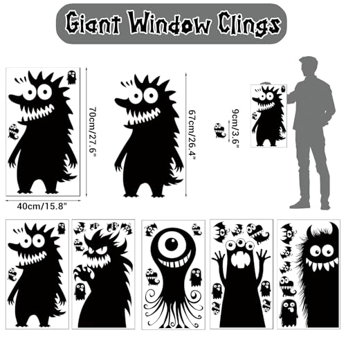 Giant Halloween Window Clings Set - 5 Sheets 29 Pieces Reusable Decor