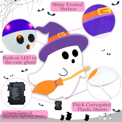 Lighted Halloween Ghost Yard Signs Pack of 4 Outdoor Lawn Decorations