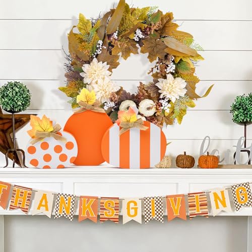 Fall Wooden Pumpkin Decor Set of 3 - Rustic Autumn Table Centerpieces