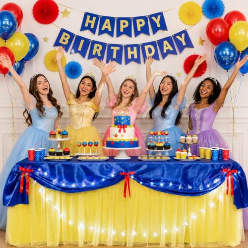 Princess Party Table Skirt & Bow Set - Yellow, Blue, Red for Birthdays & Events