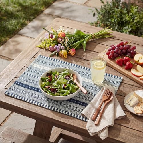 Dark Blue Woven Braided Stripe Placemats Set of 6 - 12x18 Inches