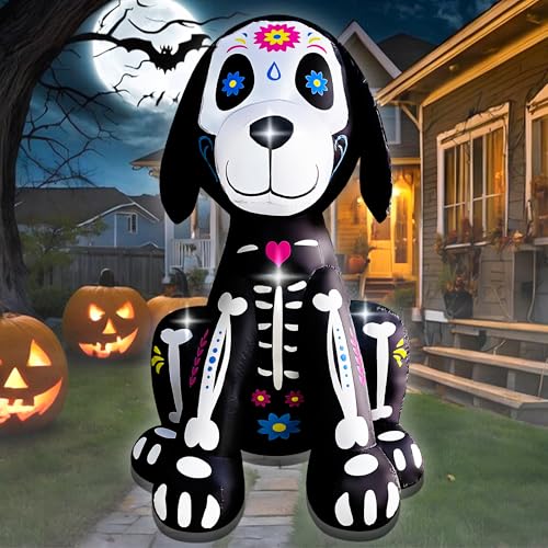 5FT Halloween Skeleton Dog Inflatable Yard Decor with LED Lights