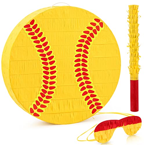 Softball Piñata Set with Blindfold and Stick - Sports Party Decor, 3 Pieces - Variation: Softball