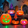 Halloween Light Up Pumpkin Decor Set - Plastic Jack O Lanterns for Indoor & Outdoor Halloween Decorations - Variation of Plastic Pumpkin LED Set