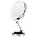 MILONT 9" Lighted Makeup Mirror,1X/10X Magnifying Vanity Mirror with Height & Brightness Adjustable,Rechargable Makeup Mirror,360°Rotation Double Sided Standing Desk Mirror (Polish Chrome)