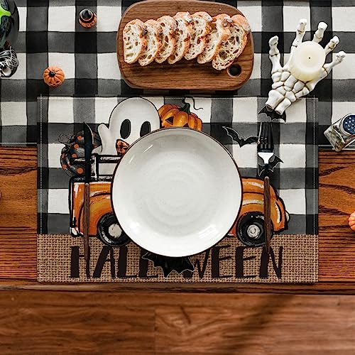 Halloween Bat Ghost Placemats Set of 4 12x18 Inch Spooky Table Decor for Kitchen & Dining