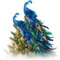 2 Pack Christmas Peacock Feather Ornaments with Glitter Clip-On Decor - Blue