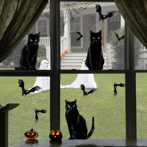 Large Black Cat Halloween Window Clings - 6 Sheets Indoor Decor