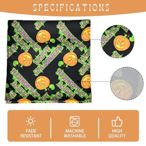 Ghost Face Pumpkin Black Halloween Table Runner - 13x60 Inch Spooky Kitchen Decor, Green & Black Variation