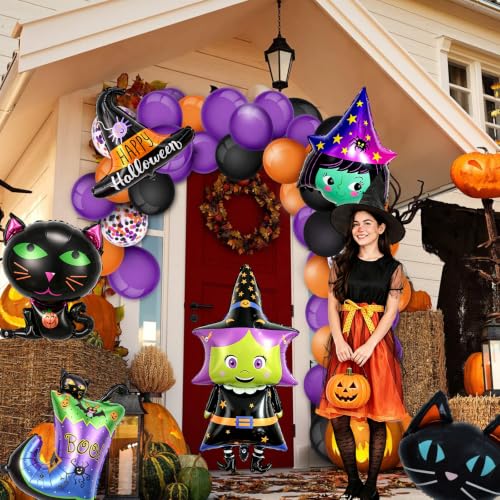 Halloween Balloons Set with Witch Hat, Cat, Boots & Witch Head - Hat Variation