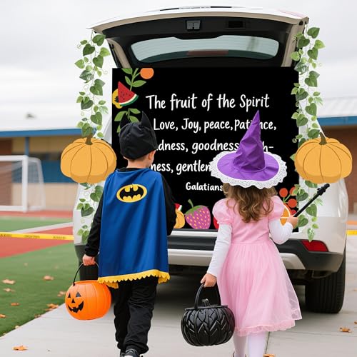 Religious Trunk or Treat Decorations Kit with Bible Verse Banner, Faux Branches & Pumpkins