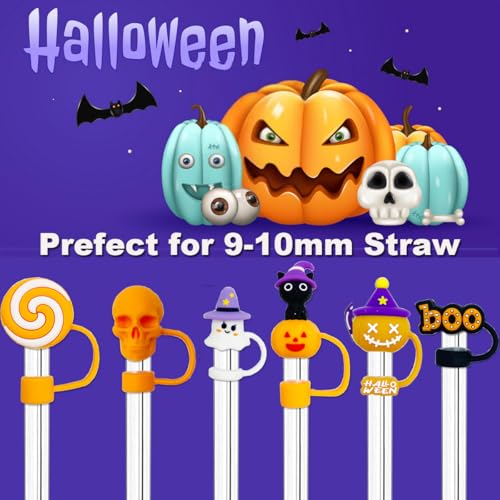 Halloween Silicone Straw Toppers for Stanley 30 & 40 Oz Tumblers - 9 Pack