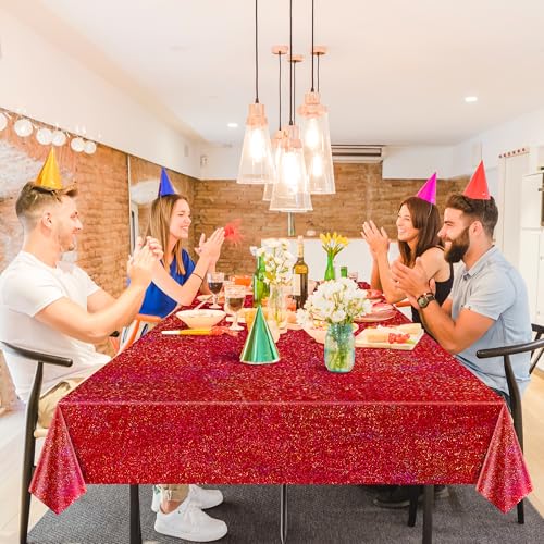 Red Holographic Tablecloths 40 x 108 Inches - 4 Pack Iridescent Plastic Holiday Decor