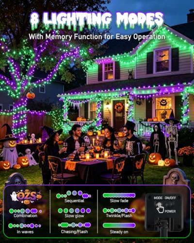 Halloween Solar String Lights 2 Pack - Purple & Green 240LED Outdoor Decor