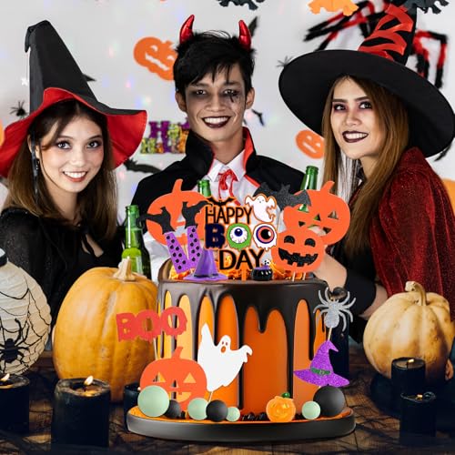 Halloween Cake Decorations Set with Pumpkins, Ghosts, Witches & Boo Signs