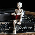 Halloween Skeleton Sitting Reading Figurine Gothic Skull Decor for Desk Shelf Fireplace