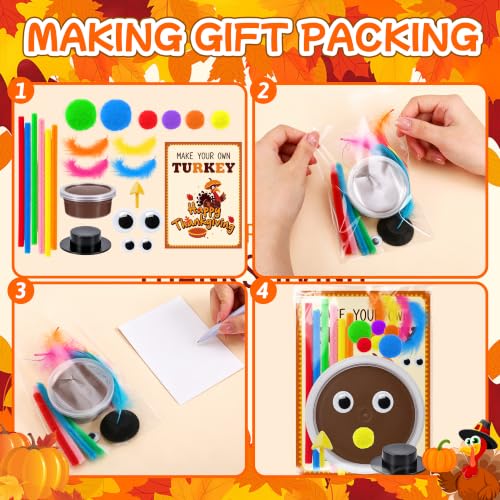 Thanksgiving Turkey Craft Kit with Air-Dry Clay and Accessories – 24 Pack