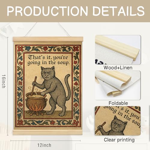Funny Medieval Cat Wall Poster Hanger Frame - Soup Cat Design, 12x16