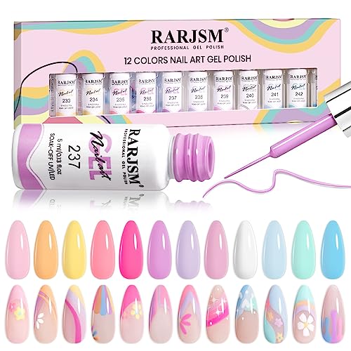 12Pcs Summer Castle Gel Nail Art Liner Set with Thin Brush - 5ml Colors