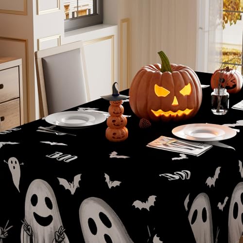 Halloween Black Ghost Rectangle Tablecloth 52x70 Inch - Spooky Party Decor