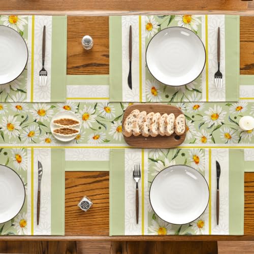 Rectangular Eucalyptus Leaves Daisy Placemats Set of 4 - 12 x 18 Inch Spring Summer Holiday Decor