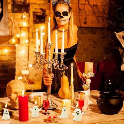 Halloween Ghost Candles Set - 4 Cute Votive Candles for Fall & Halloween Decor - Style 4