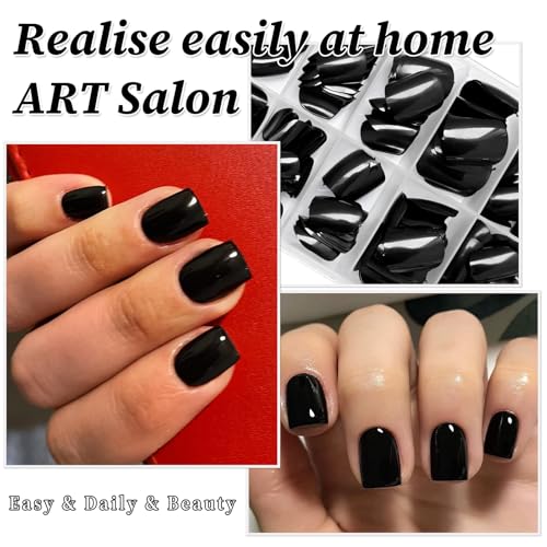 Lifextol Black Short Square Press On Nails Set with Glue & Tabs - 240pcs